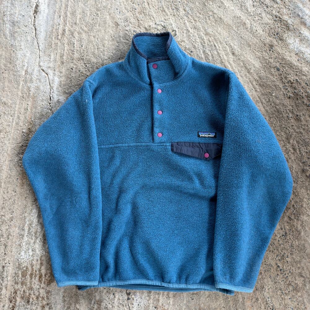 Vtg Patagonia Synchilla Snap-T Fleece Pullover Blue Pink Size XS Outdoor USA